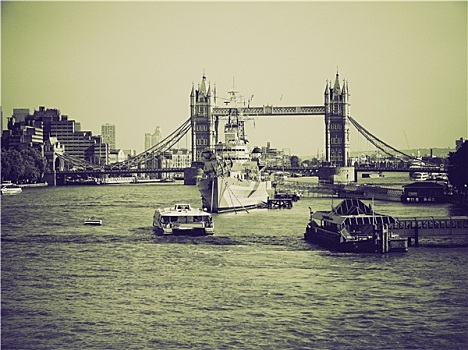 旧式,深褐色,泰晤士河,伦敦