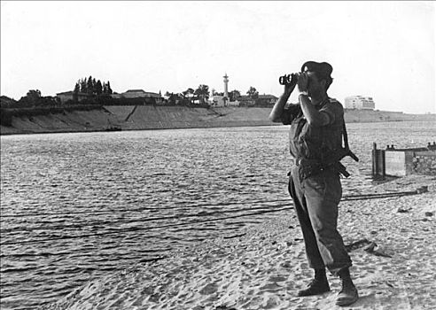 以色列人,军人,堤岸,苏伊士运河,背景,八月