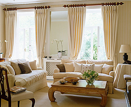 软垫,沙发,木质,茶几,正面,窗户,帘