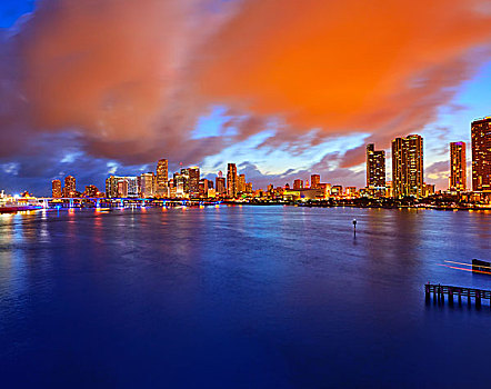 迈阿密,市区,天际线,日落,佛罗里达,美国