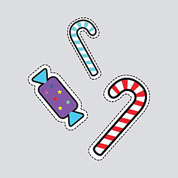圣诞糖果,甜,冰糕,糖果,抠像,纸,两个,弯曲,条纹,蓝色,红色,彩色,紫色,包装材料,鲜明,星,简单,卡通,设计,侧面视角,风格,矢量