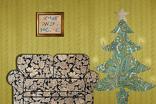 客厅,沙发,圣诞树