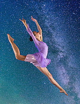 芭蕾舞女,跳跃,星空,天空