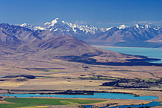 奥拉基,库克山,普卡基湖,湖,仰视,麦肯齐山区,南岛,新西兰,俯视