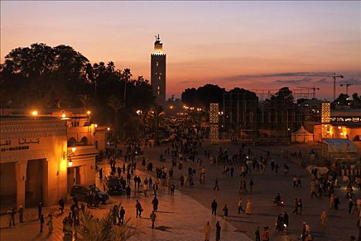 日落,库图比亚清真寺,风景,玛拉喀什,摩洛哥,非洲