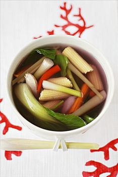 蔬菜汤,玉米棒子,柠檬草,鸡肉,亚洲