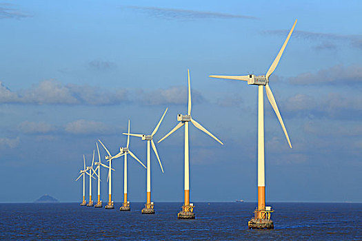 风力发电机组,特写,杭州湾,东海,舟山,上海洋山