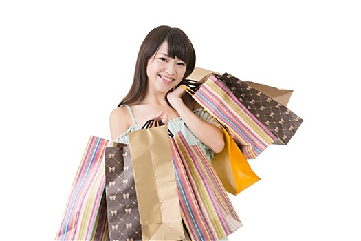 魅力,亚洲女性,拿着,购物袋