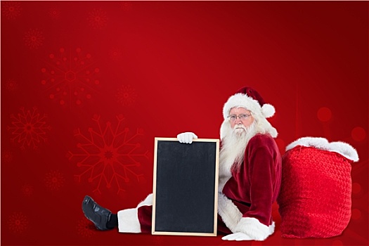 合成效果,图像,圣诞老人,坐,靠着,包,黑板