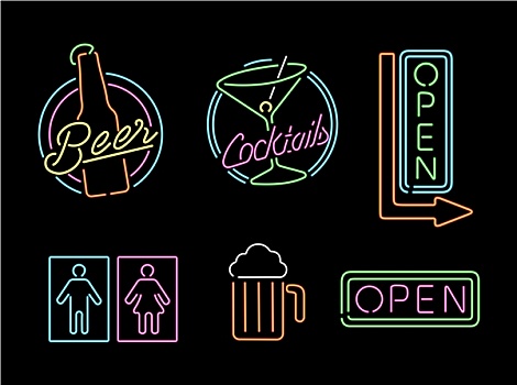 霓虹灯,标识,象征,复古,酒吧,啤酒,打开,标签
