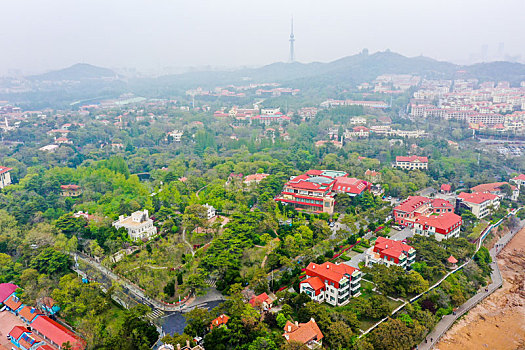 航拍山东青岛八大关景区