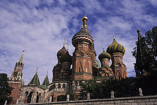 俄罗斯,莫斯科,红场,圣巴西尔大教堂,塔,背景