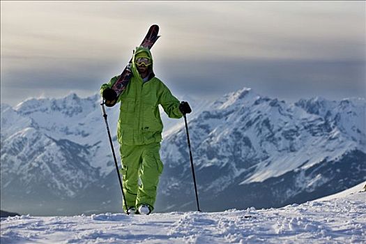 自由式,滑雪者,途中,下坡,滑雪道,正面,北方,提洛尔,奥地利,欧洲