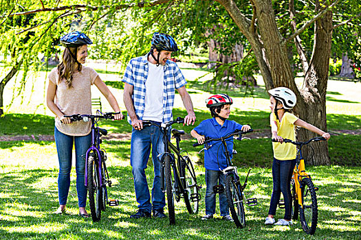 微笑,家庭,自行车,公园