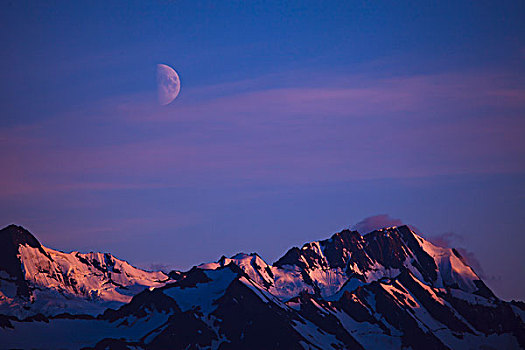 月出,上方,奇尔卡特山脉,海恩斯,阿拉斯加,美国