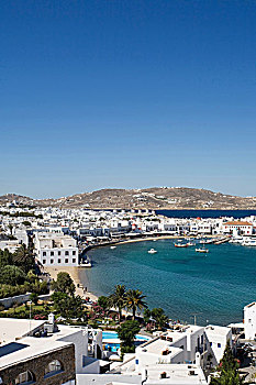 俯视图,港口,米克诺斯岛,基克拉迪群岛,希腊