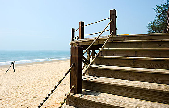 木质,楼梯,海滩,夏天