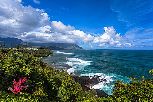 风景,北方,海岸线,夏威夷,岛屿,考艾岛,靠近,普林斯维尔