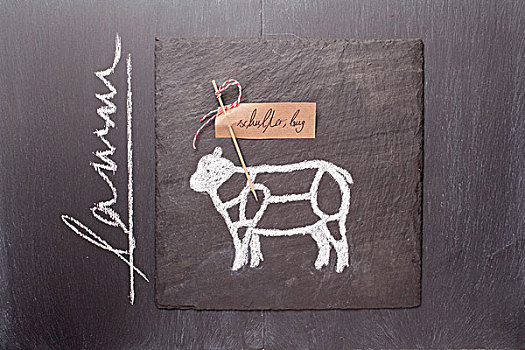 素描,羊羔肉,标签,文字,黑板