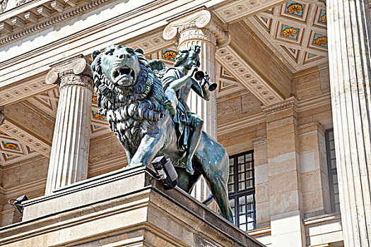 狮子,雕塑,户外,音乐厅,御林广场,柏林,德国,欧洲