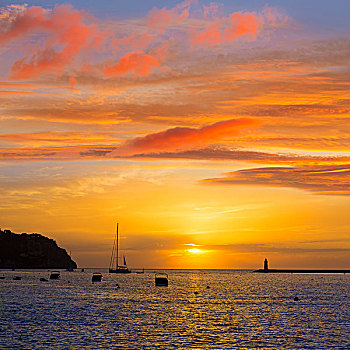 马略卡岛,港口,日落,巴利阿里群岛,西班牙