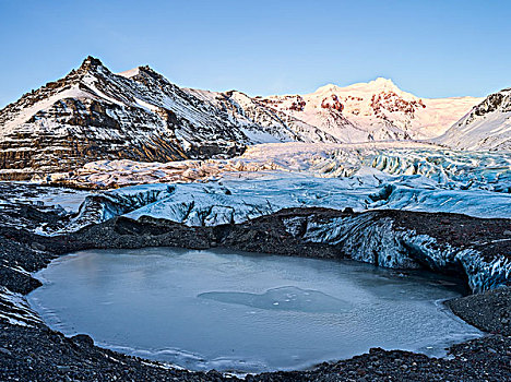 冰河,瓦特纳冰川,国家公园,冬天,前景,结冰,壶,早,阶段,大幅,尺寸