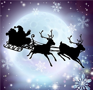 圣诞老人,月亮,雪撬,剪影