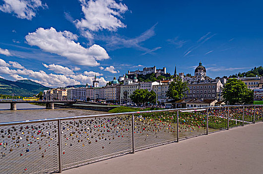 奥地利,萨尔茨堡,风景,萨尔察赫河,左边,老城,霍亨萨尔斯堡城堡,城堡