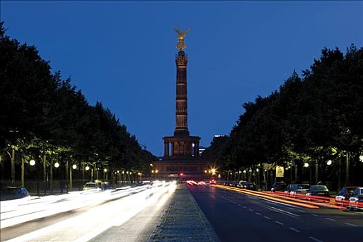 胜利,柱子,夜景,柏林,德国,欧洲