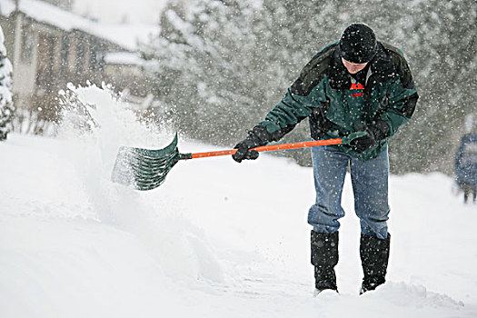 男人,铲,雪