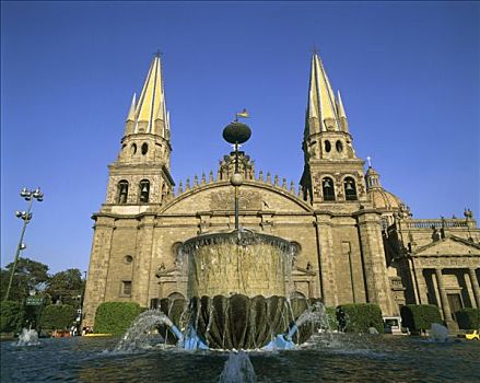 墨西哥,瓜达拉哈拉,大教堂,喷泉,前景