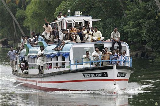 渡船,死水,喀拉拉,印度