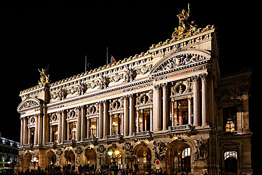 巴黎,巴黎九区,夜晚,加尼叶歌剧院,建筑