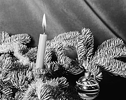 蜡烛,圣诞树,枝条,球,装饰
