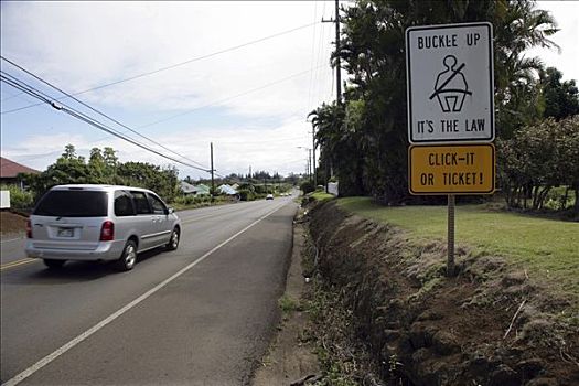 交通标志,安全,安全带,街道,夏威夷大岛,夏威夷,美国