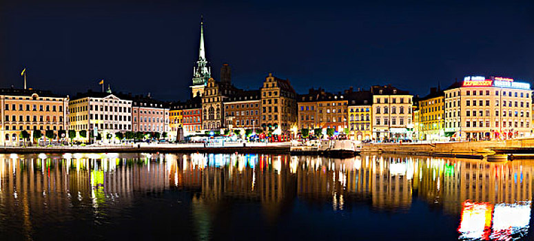 老城,夜晚,斯德哥尔摩,瑞典