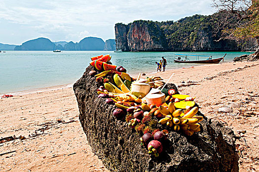 外来水果,早餐,海滩,攀牙,国家公园,泰国,亚洲