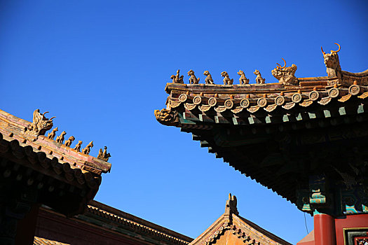 对称中的北京故宫屋檐檐角神兽