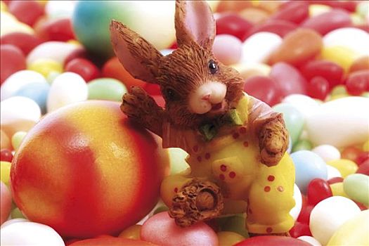 小,复活节兔子,床,彩色,蛋