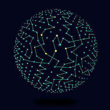 点线链接三维球体,点线连接抽象的科技矢量背景