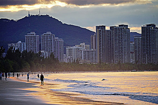 城市,建筑,海滨,沙滩,海滨浴场,三亚湾