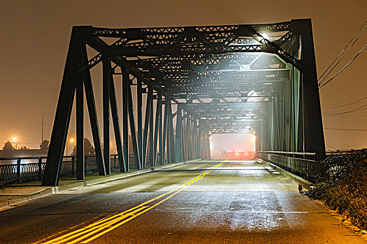 风景,道路,剪影,铁桥,夜晚,塔科马,华盛顿,美国