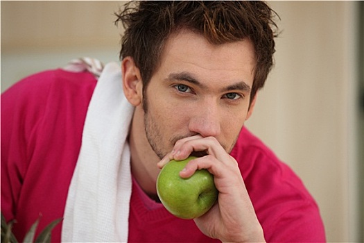 男人,吃,苹果