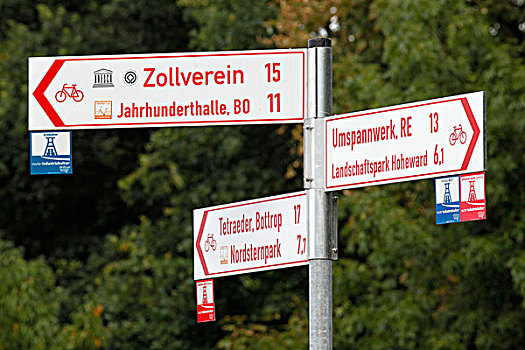 路标,盖尔森基兴,线条,区域,北莱茵威斯特伐利亚,德国,欧洲