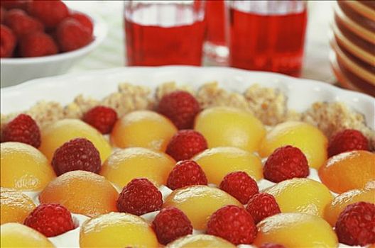 杏,树莓蛋糕,混合,奶油,红色,果汁,背景