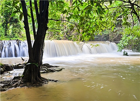 瀑布,黄色,河流,泰国