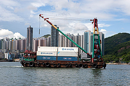 容器,驳船,蒙河,泰国,天际线,远景,香港