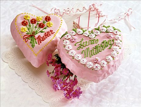 两个,心形,花,蛋糕,母亲节