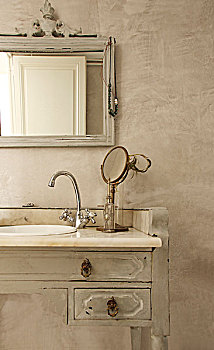 旧式,浴室,华丽,镜子,老,梳妆台,柜子,水槽