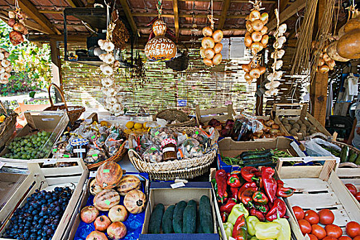 水果,蔬菜,市场,货摊,乡村,马里,半岛,达尔马提亚,克罗地亚,欧洲